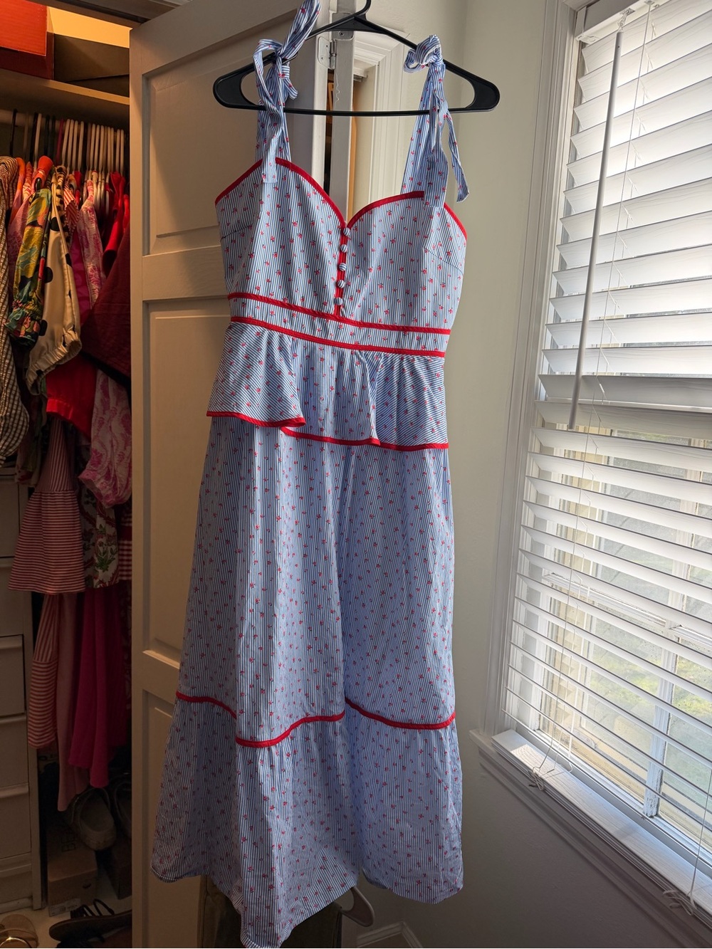 entro Women’s Light Blue Sundress with Red Trim